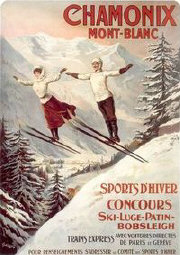 Antiguo cartel de deportes de invierno en Chamonix